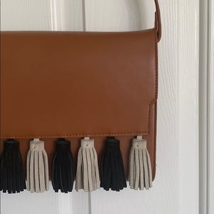 Brown Faux Leather Purse with Tassel Detail